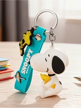 Peanuts Snoopy & Woodstock Teal Blue Keychain